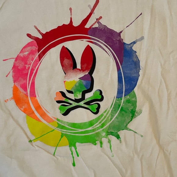 Psycho Bunny Mens 8 XXL White Multi Color Graphic Tee Shirt Cotton Logo MSRP $60 - Picture 4 of 6